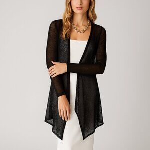 Nally & Millie Sheer Open-Front Drape front Cardigan in Black Size S/M NWT